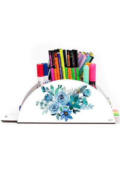 kutuTR Wooden Vip Flower Series Rainbow Ruled Desktop Pen Holder Organizer Assembled Boxed