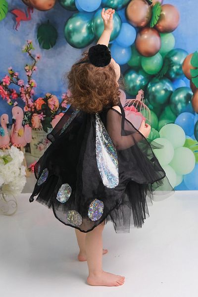 Shecco Babba Black Ballerina Model Girl's Tutu Dress, Butterfly Cape and Bandana Set - Children's Evening Dress