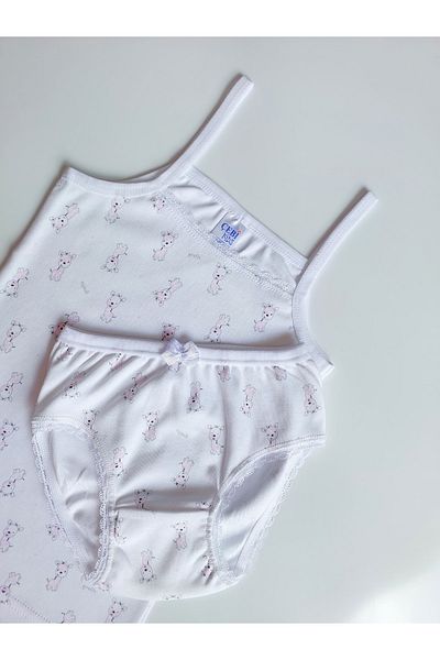 ÇebiKids Girl's 100% Cotton String Strappy Undershirt-slip Panties Set