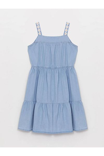 LC Waikiki Lcw Kids Rochie Jeans pentru fetiță cu gât pătrat