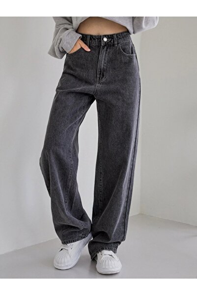 Trn JNS Cesy Lycra Women's Smoked Snow Wash Super High Waist Loose Leg Denim Jeans Casual Trousers