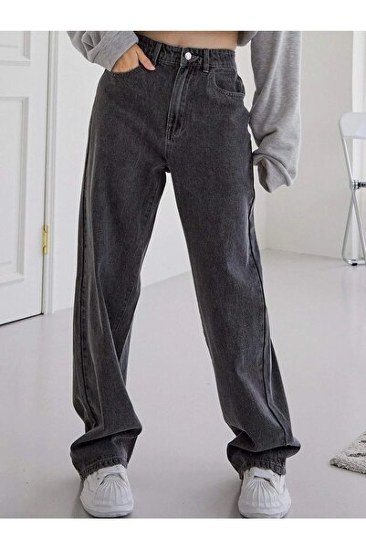 Trn JNS Cesy Lycra Women's Smoked Snow Wash Super High Waist Loose Leg Denim Jeans Casual Trousers