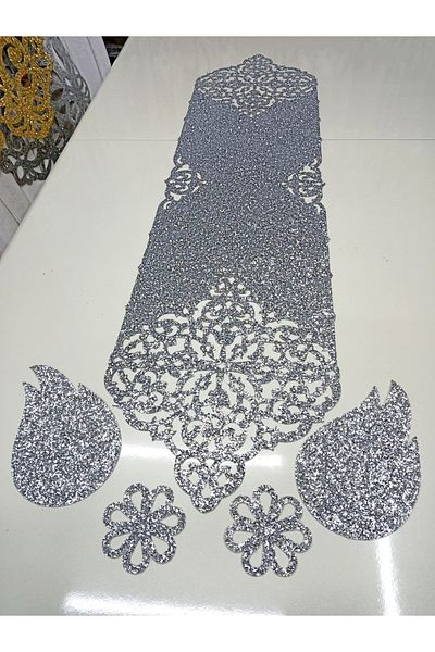 SEHARA Aleer/Aler de masă/120cmx30cm/Lux strălucitor/argintiu argintiu/Cadou prezentator cafea 4 piese/