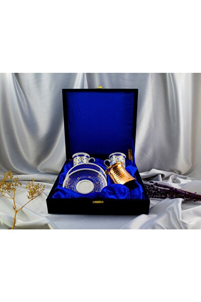 Kütahya Serigrafi 2li Altın Yaldızlı Cezveli Fincan Takımı