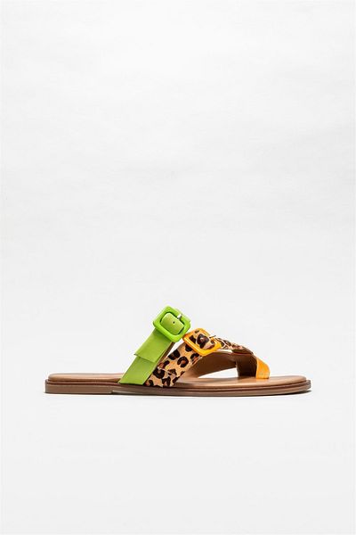 Elle Shoes Orange Leather Women's Flat Flip Flops