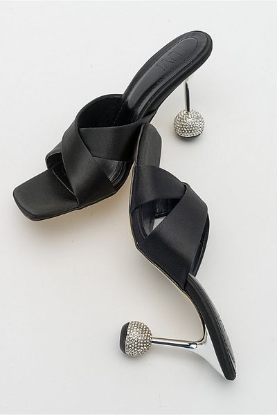 LuviShoes Wold Black Satin Women's Heeled Slippers
