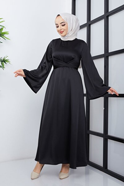 Feiza Collection Belden Bağlamalı Tesettür Abiye Elbise - Siyah