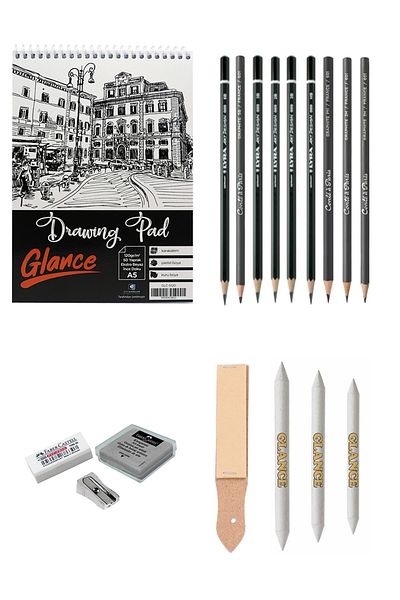 GLANCE Sketchbook A5 120 grams 50 Sheets Conte A Paris Lyra Graduated Pencil Sketching Drawing Set Pencil Sandpaper