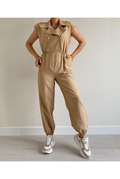 Lady Pixie Ολόσωμη φόρμα Jogger με χαμηλά μανίκια με χρυσά κουμπιά