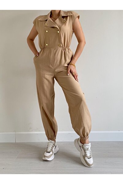 Lady Pixie Ολόσωμη φόρμα Jogger με χαμηλά μανίκια με χρυσά κουμπιά