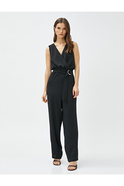 Koton Sleeveless Jumpsuit Double Breasted Belted Straight Leg