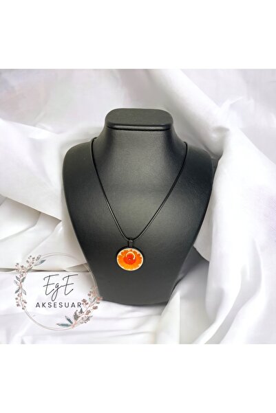 moonglare Orange Floral Epoxy Necklace