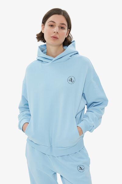 Dahlia Bianca Kapüşonlu Basic Sweatshirt