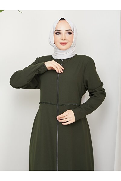 KMKkombin Kmk Combination Women's Summer Mevlana Model Waist Embroidered Flared Medina Silk Abaya/Topcoat