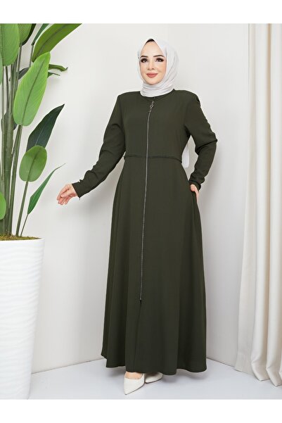 KMKkombin Kmk Combination Women's Summer Mevlana Model Waist Embroidered Flared Medina Silk Abaya/Topcoat