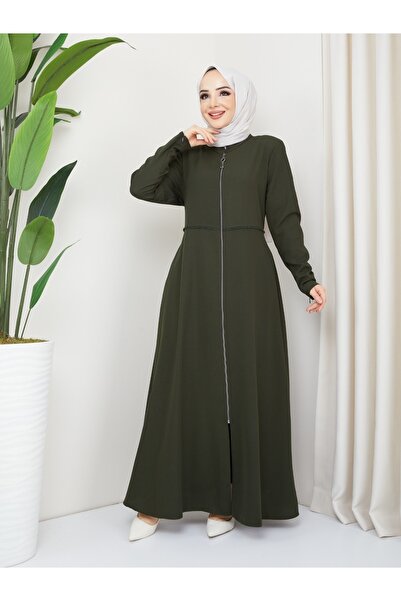 KMKkombin Kmk Combination Women's Summer Mevlana Model Waist Embroidered Flared Medina Silk Abaya/Topcoat