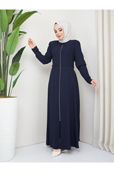 KMKkombin Kmk Combination Women's Summer Mevlana Model Waist Embroidered Flared Medina Silk Abaya/Topcoat