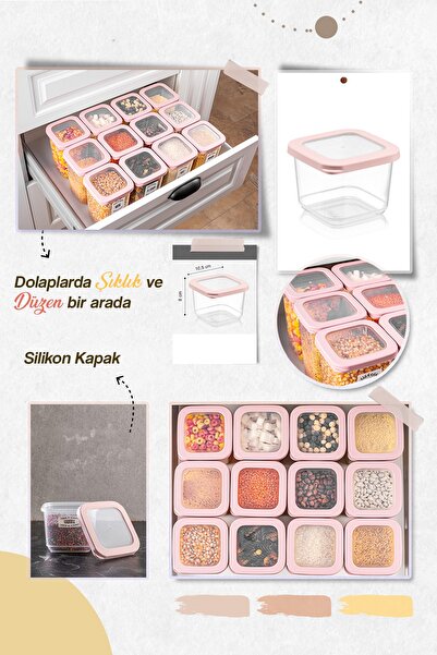 Meleni Home 12-Piece Rosie Small Size Silicone Lid Square Food Storage Container Set 12x 500 ml Spice Bowl Set