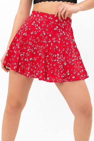 Lunaberry High Waist and Elastic Waist Back Printed Soft Viscose Mini Skirt - Summer