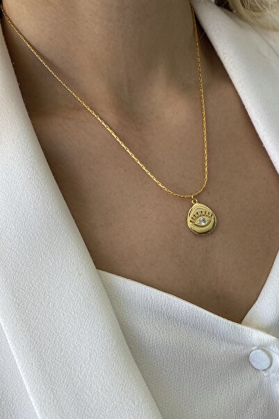 Bonnjerra Jewellery Altın Kaplama Yılan Zincir Zirkon Taşlı Damla Göz Kolye