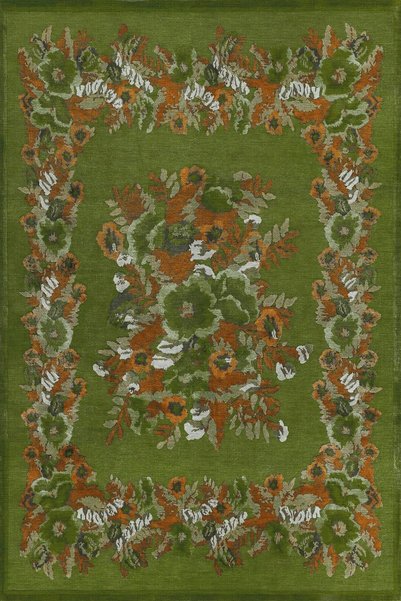 Rugs Modern Halı Karabağ Yeşil Kiremit Çiçek Desenli Dekoratif Dokuma Taban H...