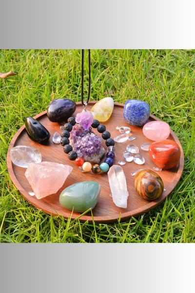 NBS Beautiful Naturel Stones Çakra Bileklik , 12 Adet Doğal Taş , 1 Adet Amet...