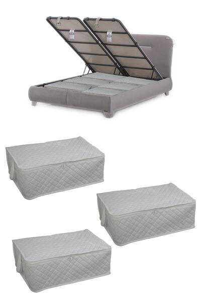 ADARYA HOME 3 Pieces Quilted Patterned Sofa Bed-Bed Base Storage 60X40X22 (White)