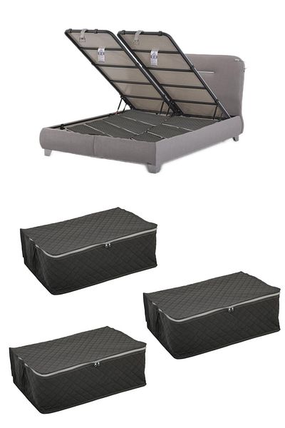 ADARYA HOME 3 τεμάχια καναπέ-κρεβάτι με καπιτονέ μοτίβο-κάτω από το κρεβάτι 60x40x22 (ΓΚΡΙ)