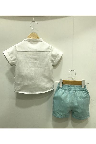 Çikoby Baby Boy Judge Collar Shirt Mint Shorts Set