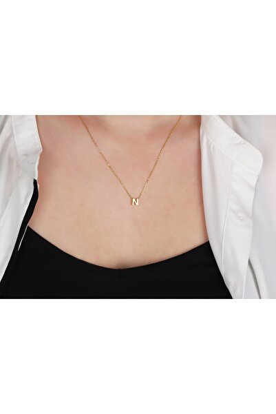 Glorria Gümüş 3 Boyutlu Minimalist N Harfi Kolye