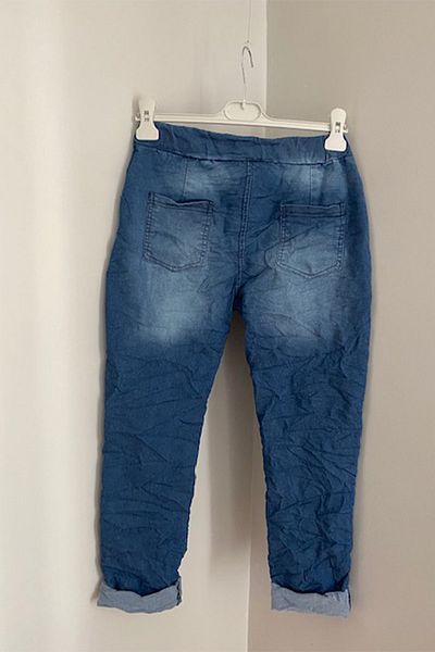AYASOFYA OTANTIK Women's Italian Light Blue Star Sequined Patched Denim Jean Trousers