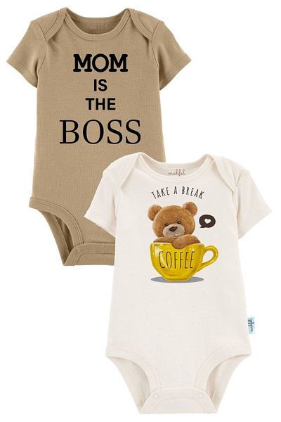 MAHFEL 2-Piece 100% Cotton Organic Printed Snap Fastener Baby Bodysuit