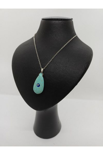 BalıkHediyelik Turquoise (firuze) Stone Necklace / Natural Stone Necklace with Evil Eye Beads