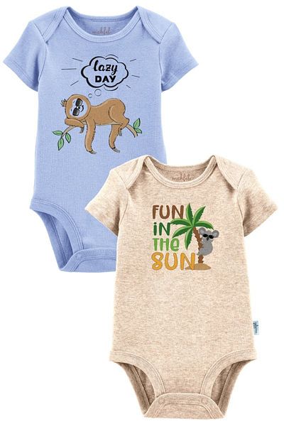 MAHFEL 2-Piece 100% Cotton Organic Printed Snap Fastener Baby Bodysuit