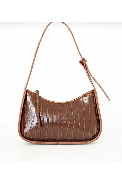 Daisy Women's Brown Croco Patterned Baguette Bag