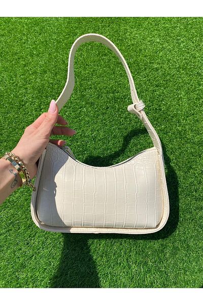 Daisy Women's Cream Crocodile Patterned Baguette Bag