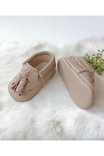 Hodore Axel Leather Unisex Baby Moccasin Milk Brown Booties