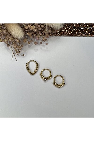 TAKIDAN Toplu Taşlı Kilitli Halka Cerrahi Çelik Kararmaz Küpe Piercing Üçlü K...