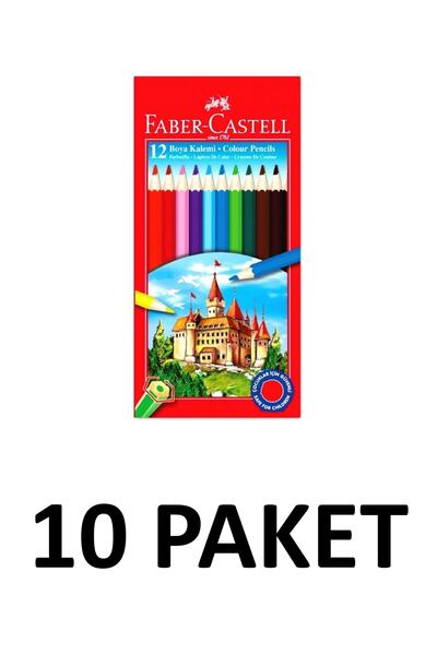 Faber Castell 10 Paket Karton Kutu 12 Renk Kuru Boya Kalemi