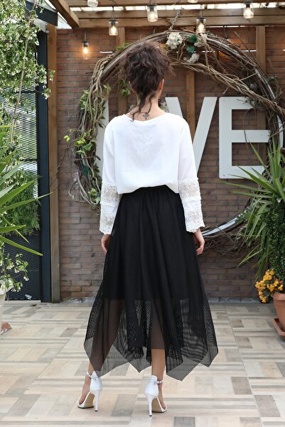 zden wear Siyah Asimetrik File Etek