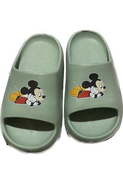 AkınalBella Children's Pastel Green Mikimouse Printed Lightweight Slide Summer Slippers