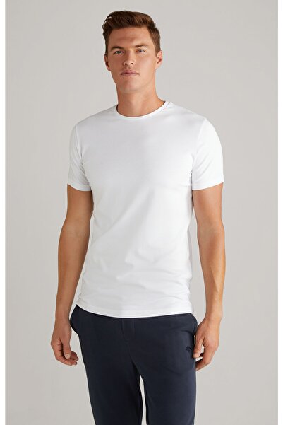 VERDONE Erkek Beyaz Tişört Bisiklet Yaka Basic Kısa Kollu Pamuklu