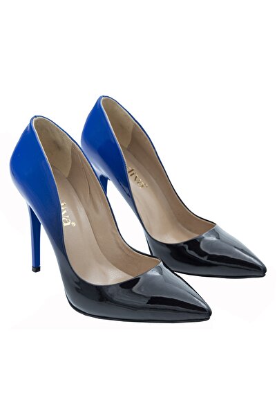 MADİVA Navy Blue Black Patent Leather Gradient 10 Cm Heeled Stiletto Shoes