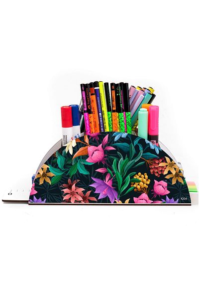kutuTR Wooden Vip Flower Series Rainbow Ruled Desktop Pen Holder Organizer Assembled Boxed