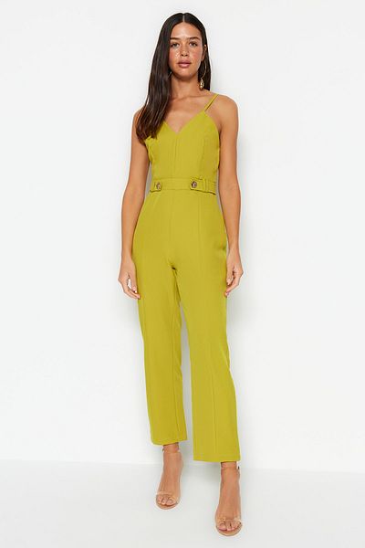Trendyol Collection Λεπτομερής υφασμένη φόρμα με πράσινο κουμπί TWOSS23TU00145