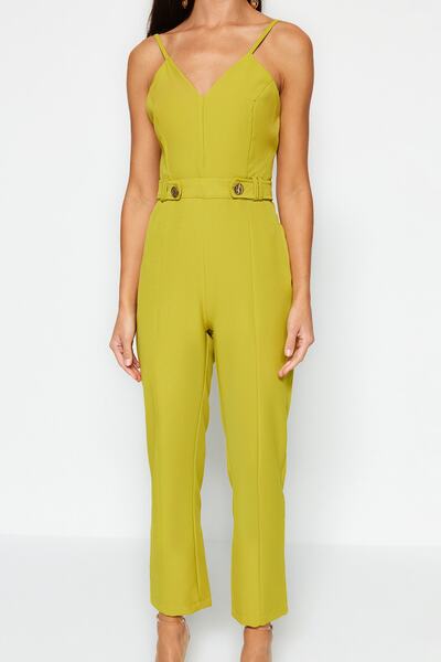 Trendyol Collection Green Button Detailed Woven Jumpsuit TWOSS23TU00145