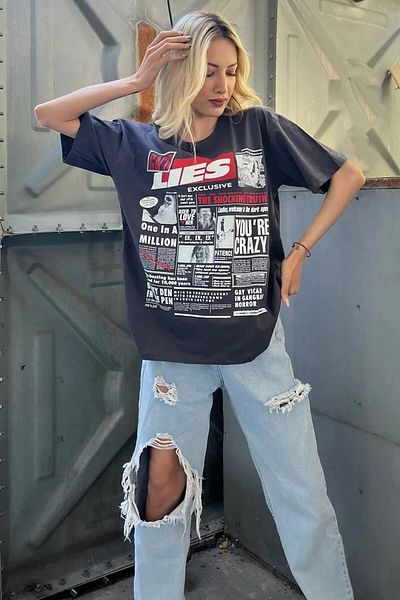 Keywest Μπλουζάκι μεγάλου μεγέθους Lies Exclusive εμπρός και πίσω με στάμπα Oversize