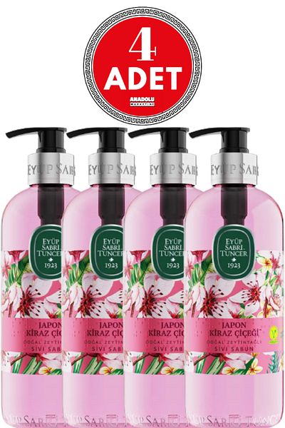 Eyüp Sabri Tuncer Japanese Cherry Blossom Natural Olive Oil Liquid Soap 500 ml 4 Pieces