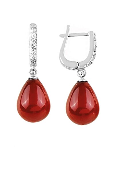 bymissmücevherat 925 Ayar Gümüş Sallantılı Mercan Taşlı Kadın Küpe