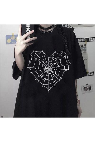 Köstebek Μαύρο μπλουζάκι Spider Web Heart (unisex).